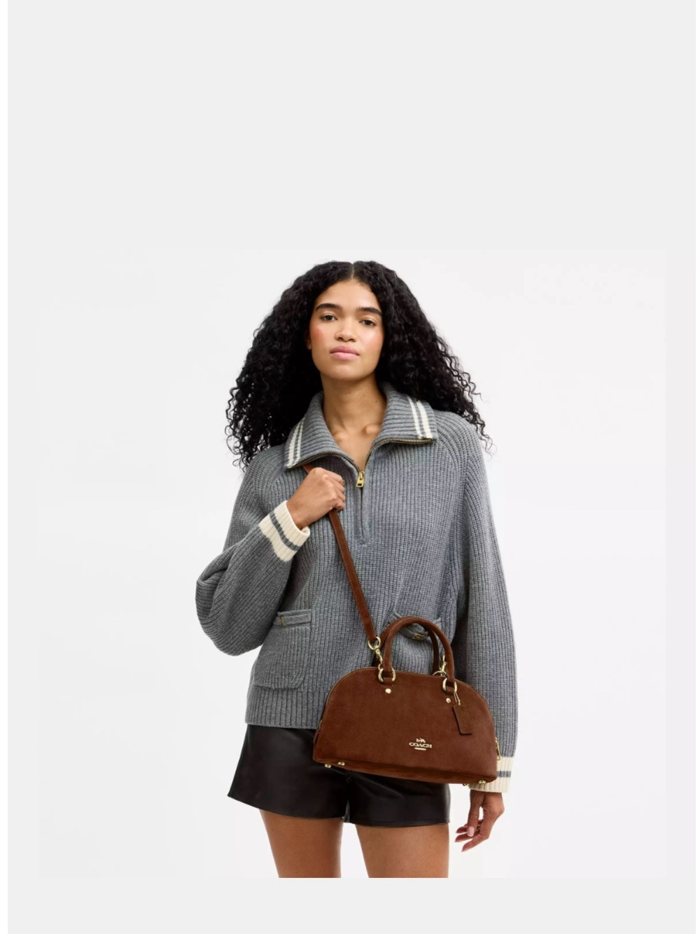 NWT COACH Lara Satchel Bag in Warm Brown Suede - Picture 11 of 14